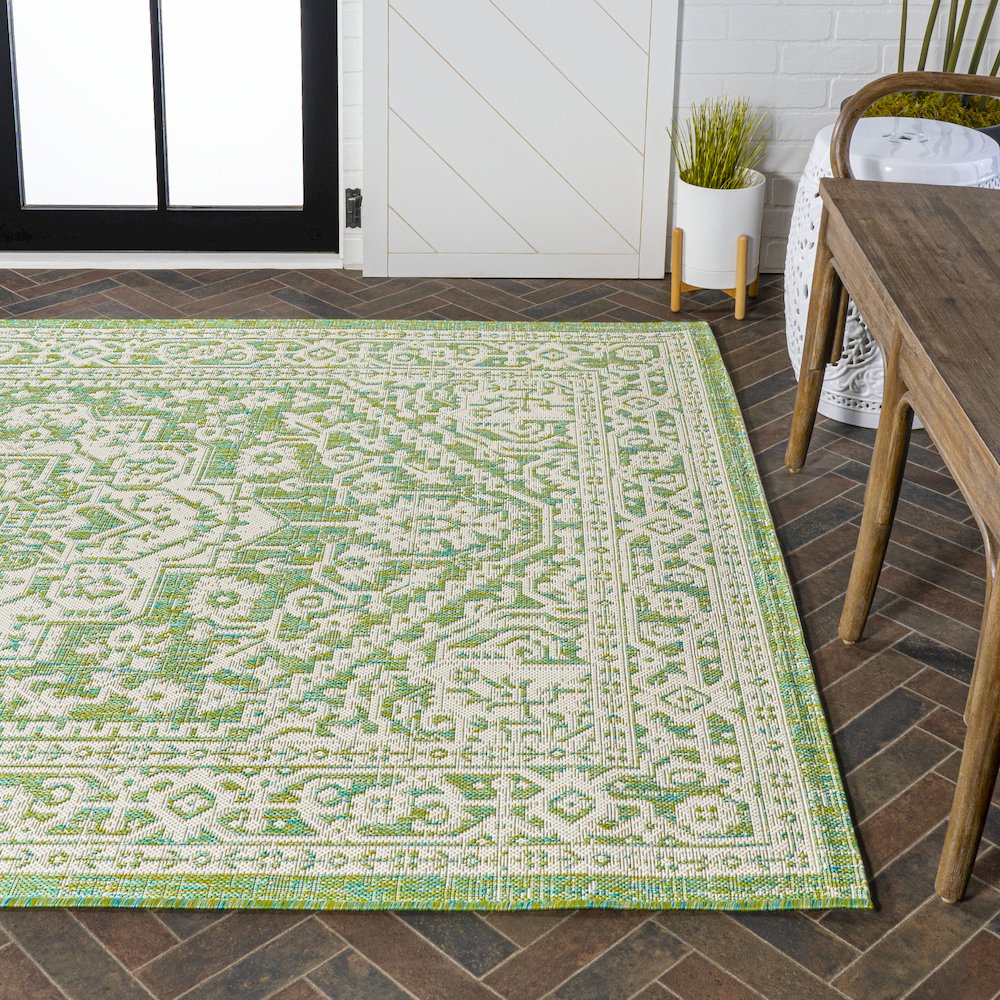 Sinjuri Medallion Textured Weave Indoor/Outdoor Area Rug. Picture 7