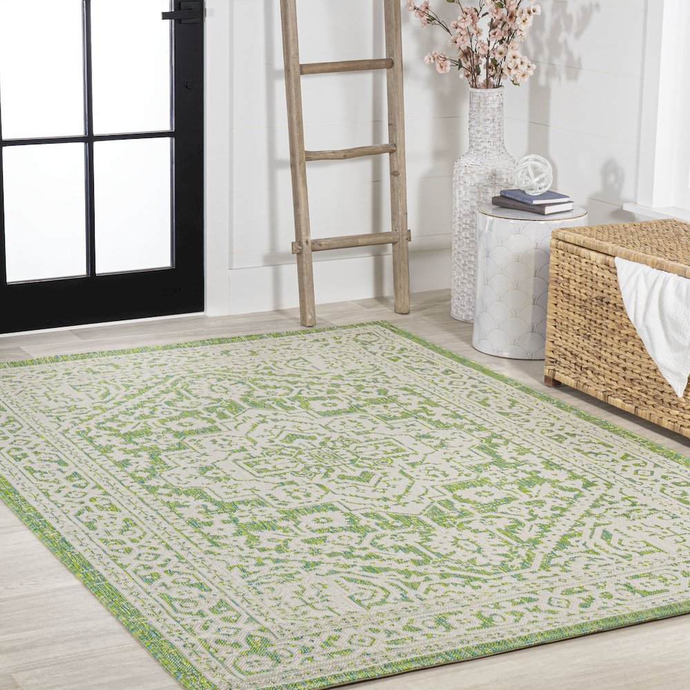 Sinjuri Medallion Textured Weave Indoor/Outdoor Area Rug. Picture 5