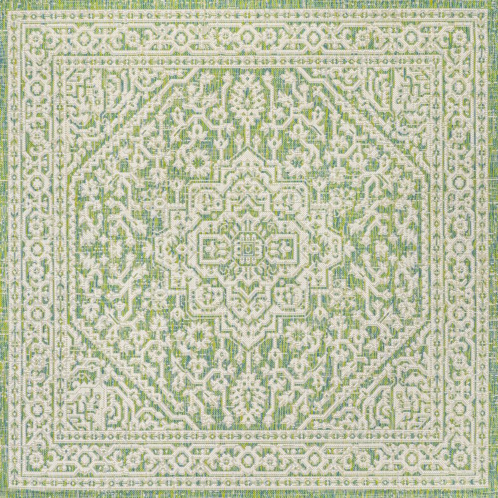 Sinjuri Medallion Textured Weave Indoor/Outdoor Area Rug. Picture 2