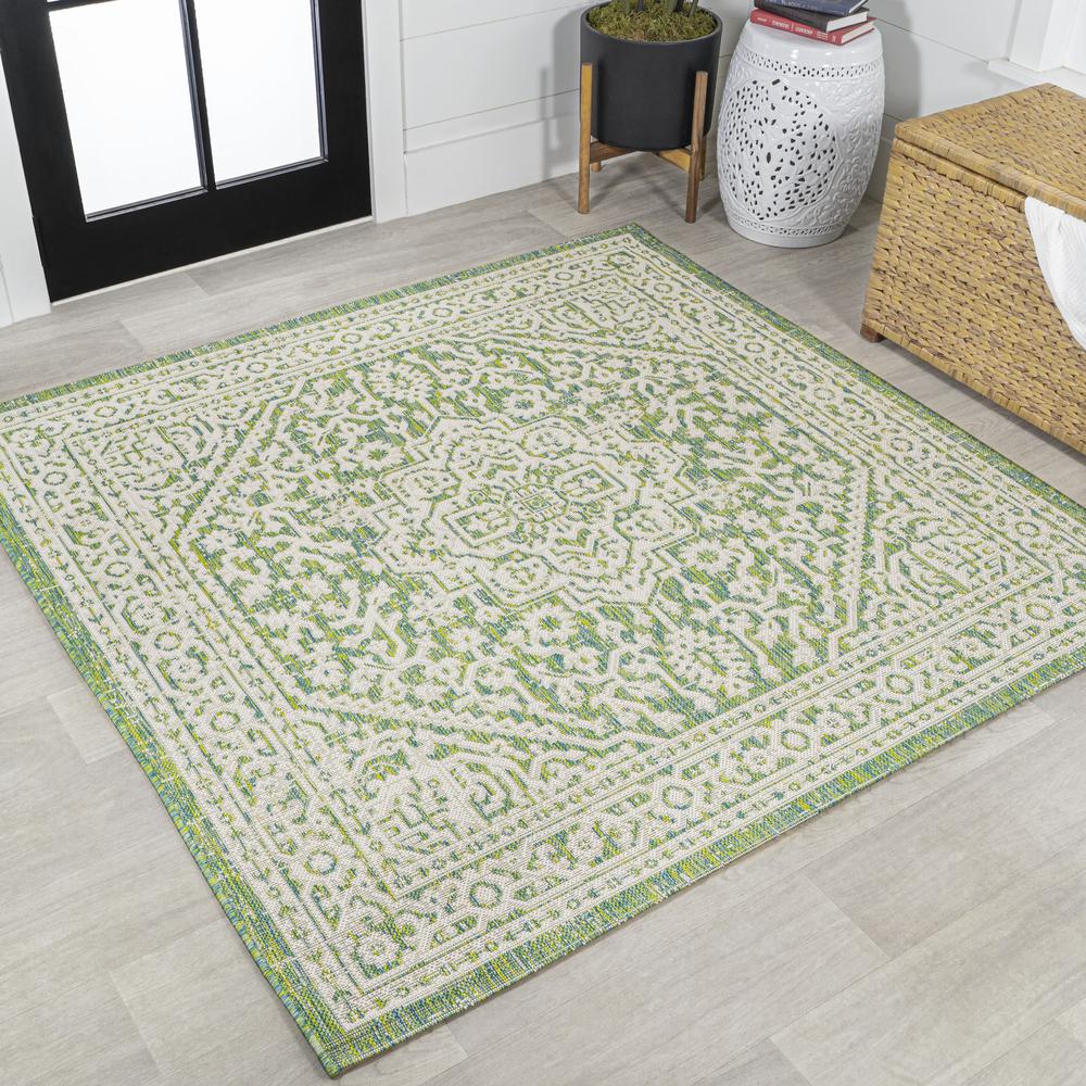 Sinjuri Medallion Textured Weave Indoor/Outdoor Area Rug. Picture 11