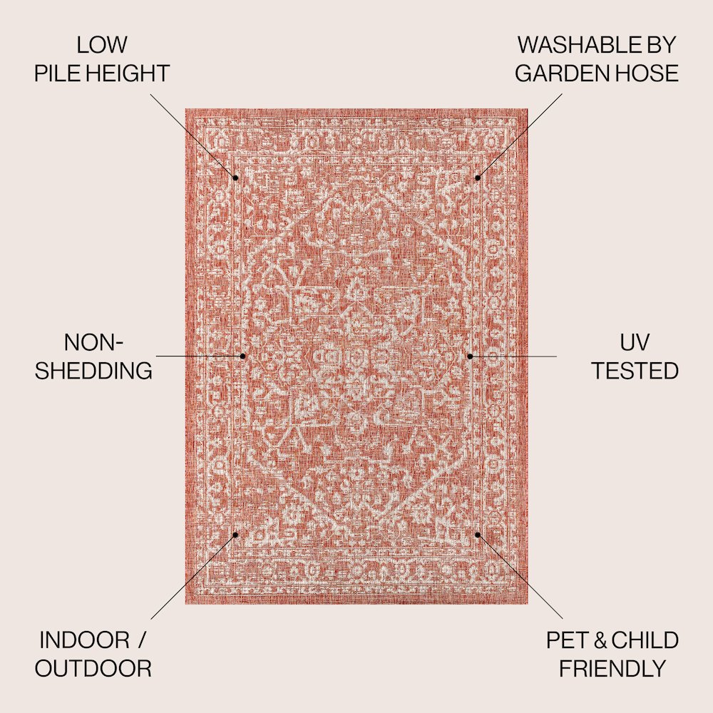 Malta Bohemian Medallion TetuWeave Red/TaupeIndoor/Outdoor  Rug. Picture 3