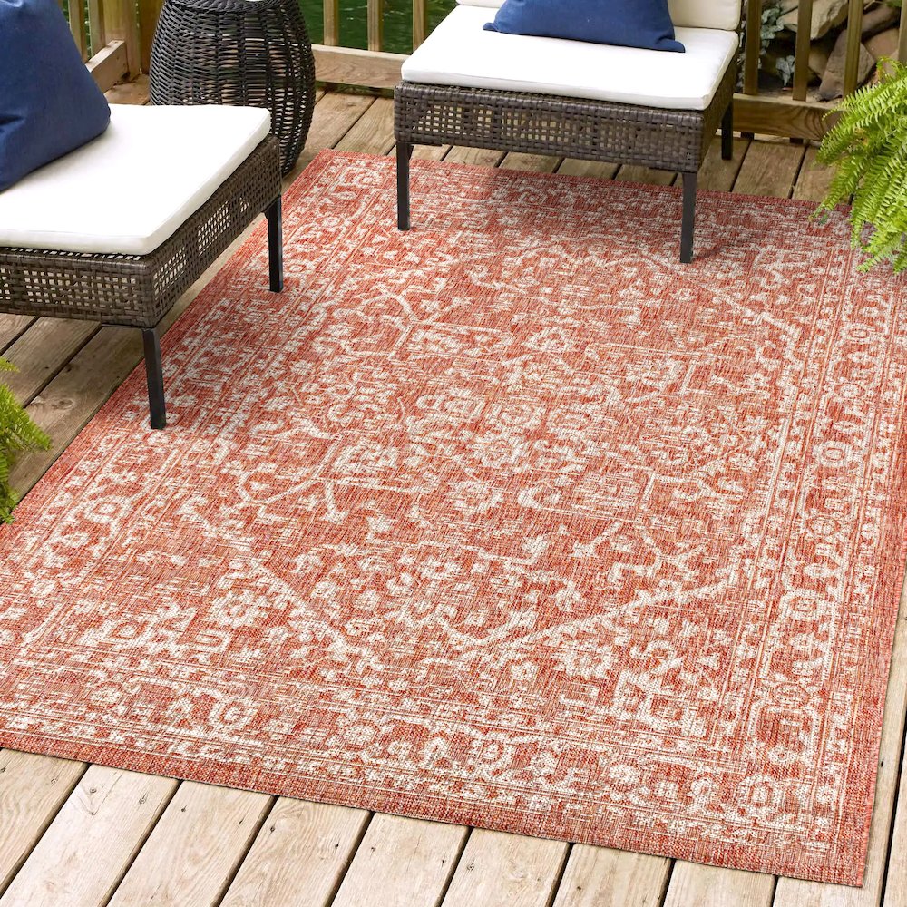 Malta Bohemian Medallion TetuWeave Red/TaupeIndoor/Outdoor  Rug. Picture 2
