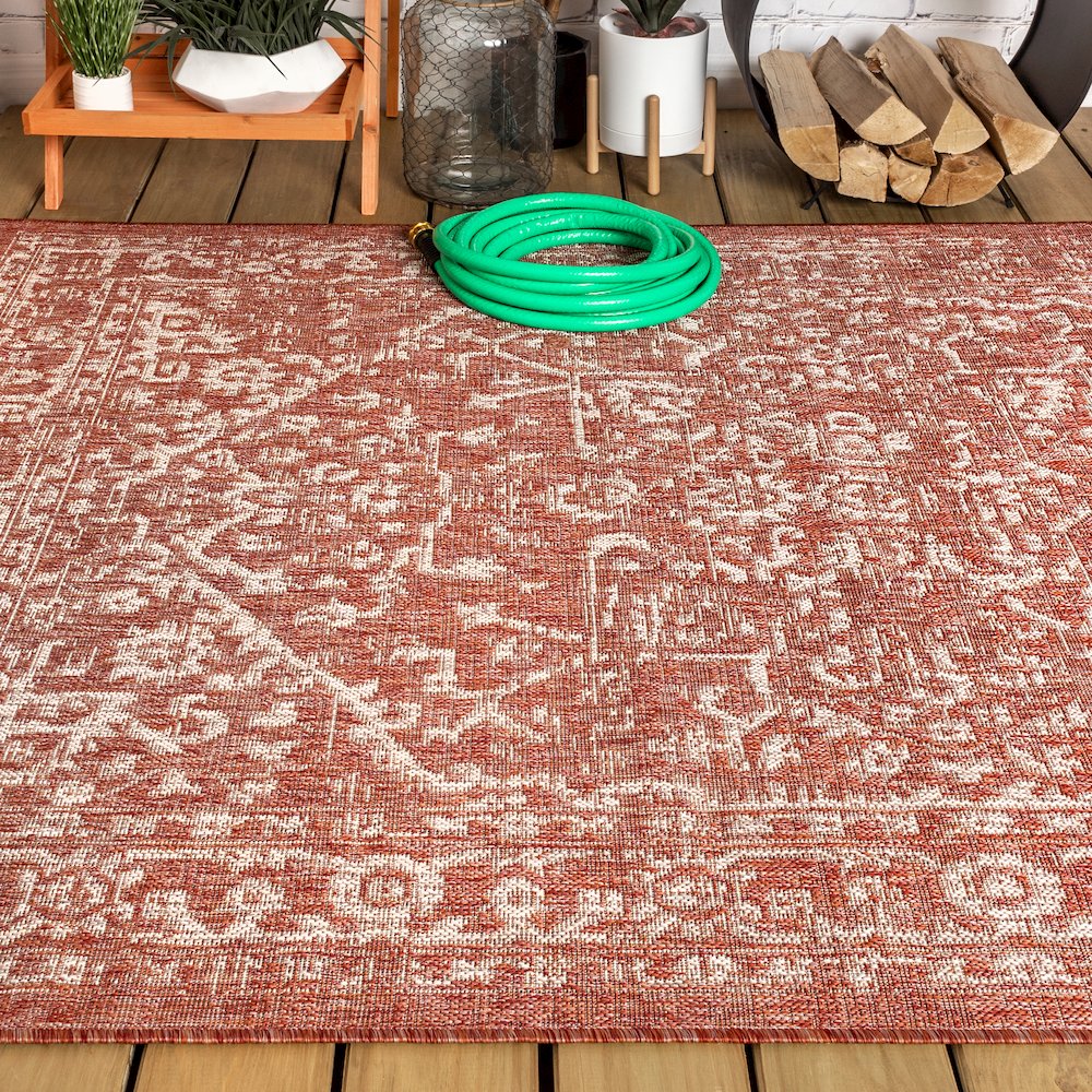 Malta Bohemian Medallion Textured Weave Indoor/Outdoor Area Rug. Picture 4
