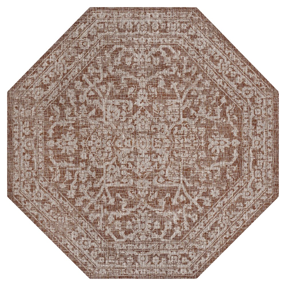 Malta Bohemian Medallion Textured Weave Red/Taupe Indoor/Outdoor Area Rug. Picture 1