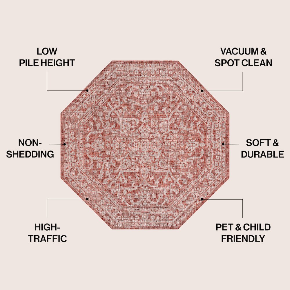Malta Bohemian Medallion Textured Weave Red/Taupe Indoor/Outdoor Area Rug. Picture 4