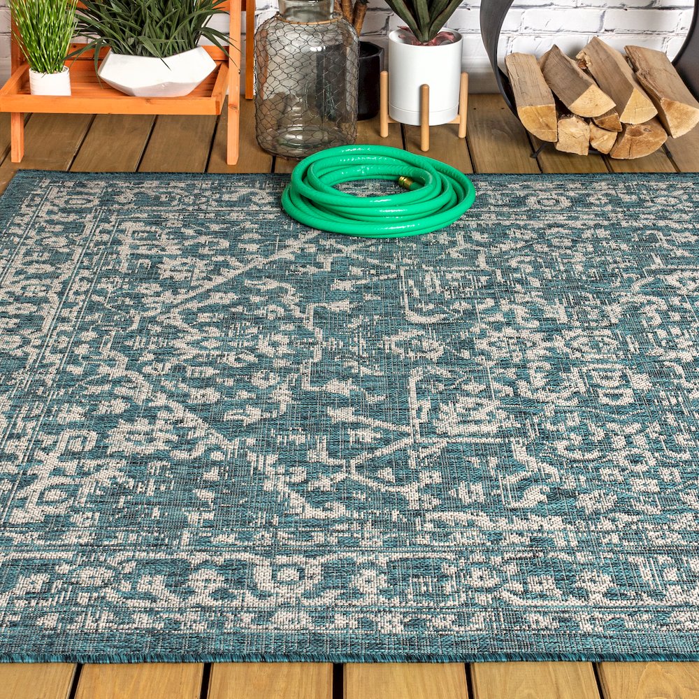 Malta Bohemian Medallion Textured Weave Indoor/Outdoor Area Rug. Picture 4