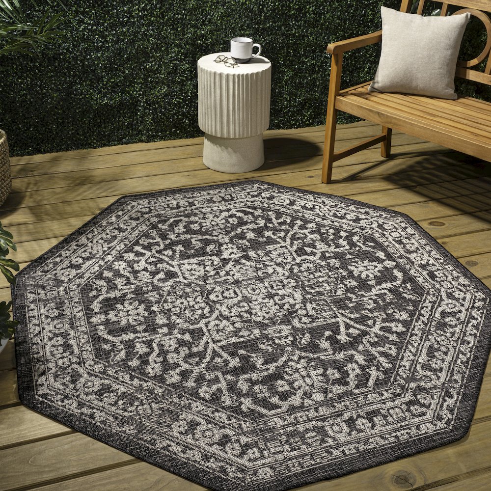 Malta Bohemian Medallion Textured Weave Red/Taupe Indoor/Outdoor Area Rug. Picture 3
