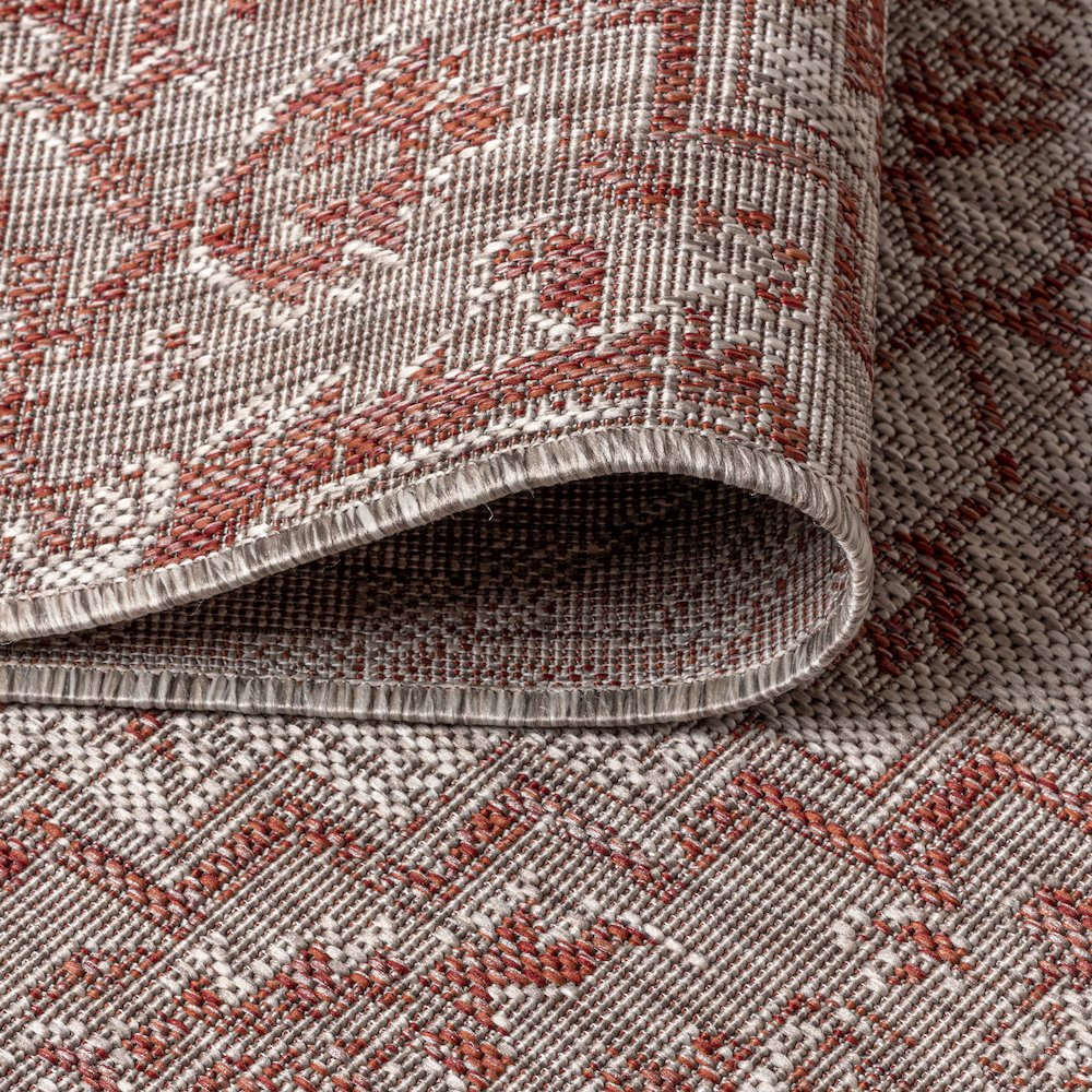 Estrella Bohemian Medallion Textured Weave Red/Taupe Indoor/Outdoor Area Rug. Picture 5