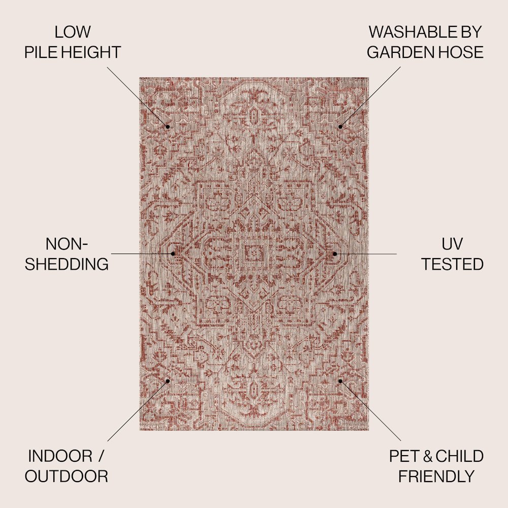 Estrella Bohemian Medallion TetuWeave Red/TaupeIndoor/Outdoor  Rug. Picture 3