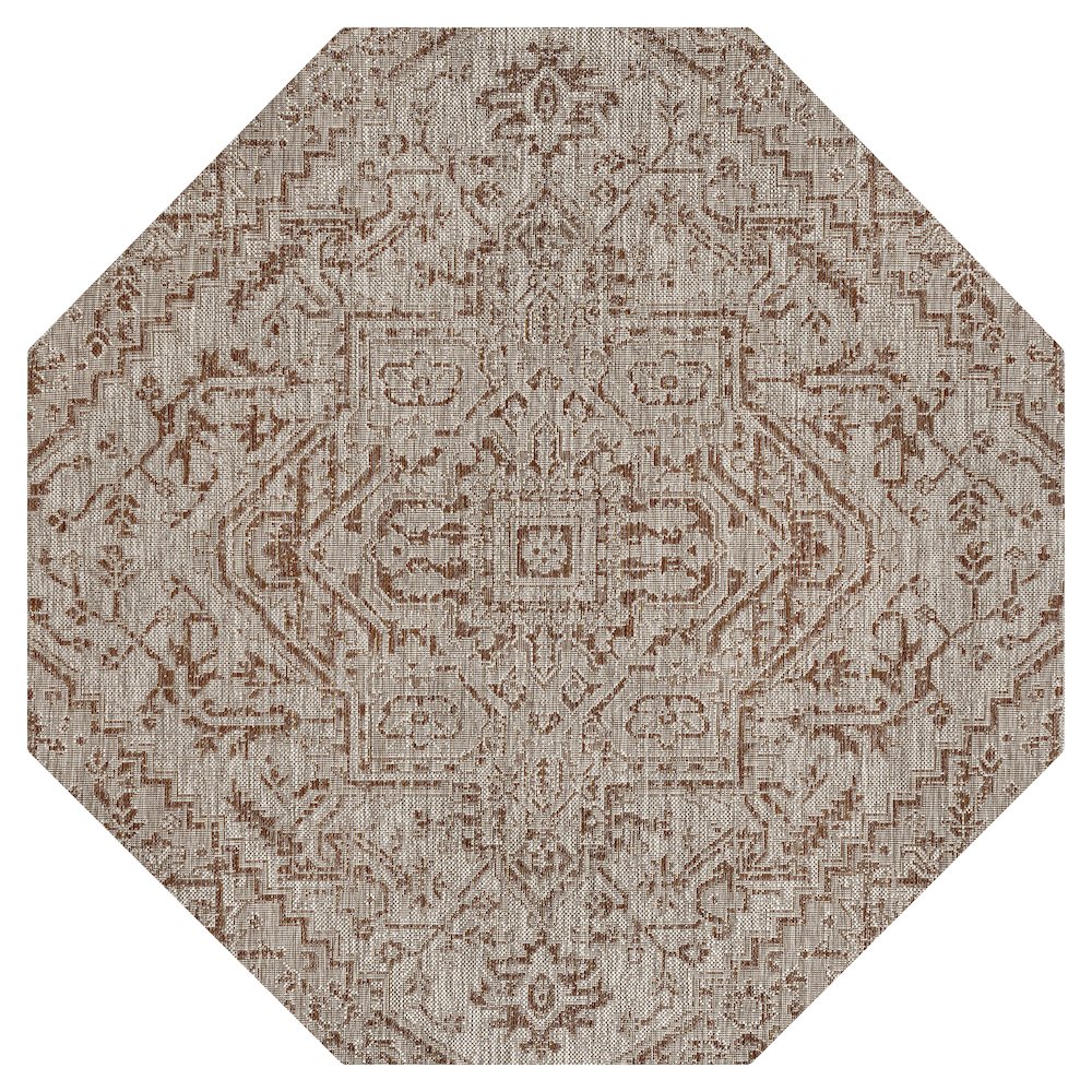 Estrella Bohemian Medallion Textured Weave Red/Taupe Indoor/Outdoor Area Rug. Picture 1