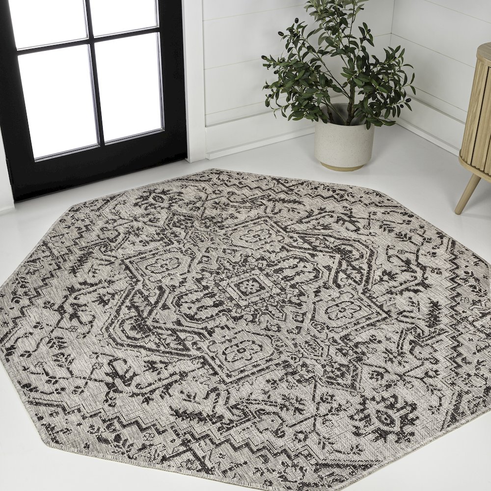 Estrella Bohemian Medallion Textured Weave Red/Taupe Indoor/Outdoor Area Rug. Picture 2