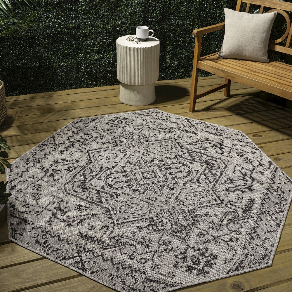 Estrella Bohemian Medallion Textured Weave Red/Taupe Indoor/Outdoor Area Rug. Picture 3