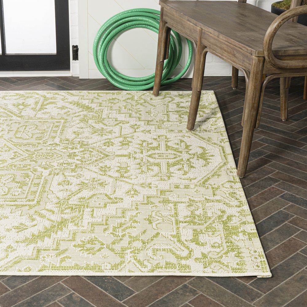 Estrella Bohemian Medallion Textured Weave Indoor/Outdoor Area Rug. Picture 7