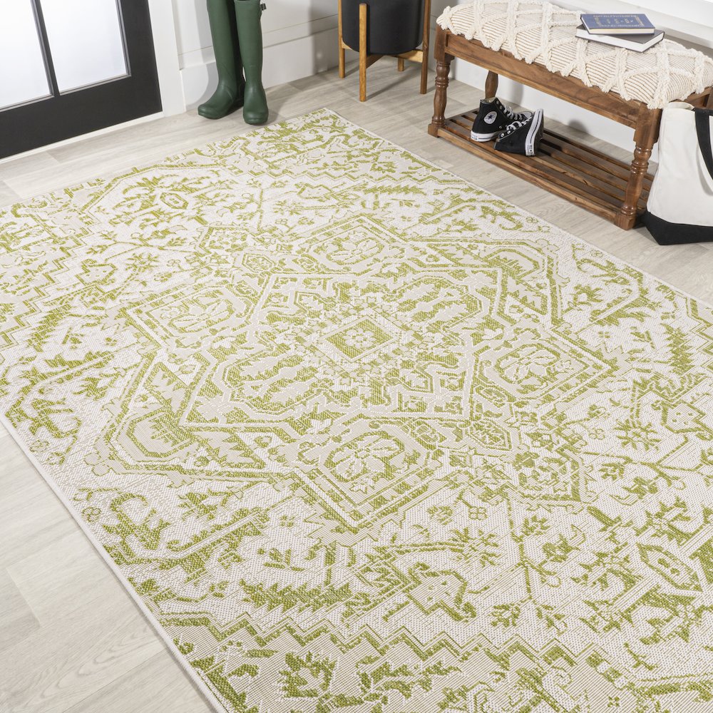 Estrella Bohemian Medallion Textured Weave Indoor/Outdoor Area Rug. Picture 4