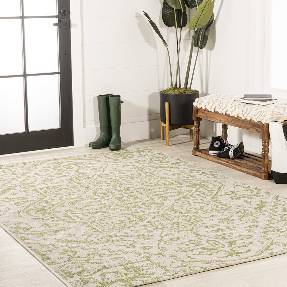 Estrella Bohemian Medallion Textured Weave Indoor/Outdoor Area Rug. Picture 5