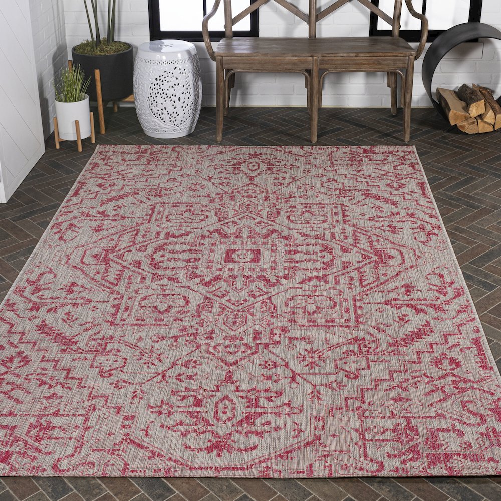 Estrella Bohemian Medallion Textured Weave Indoor/Outdoor Area Rug. Picture 8