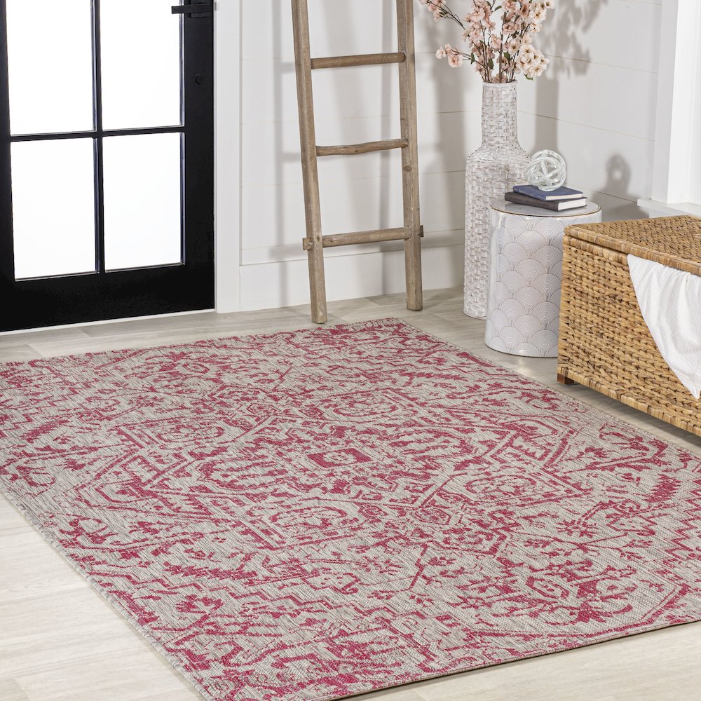 Estrella Bohemian Medallion Textured Weave Indoor/Outdoor Area Rug. Picture 5