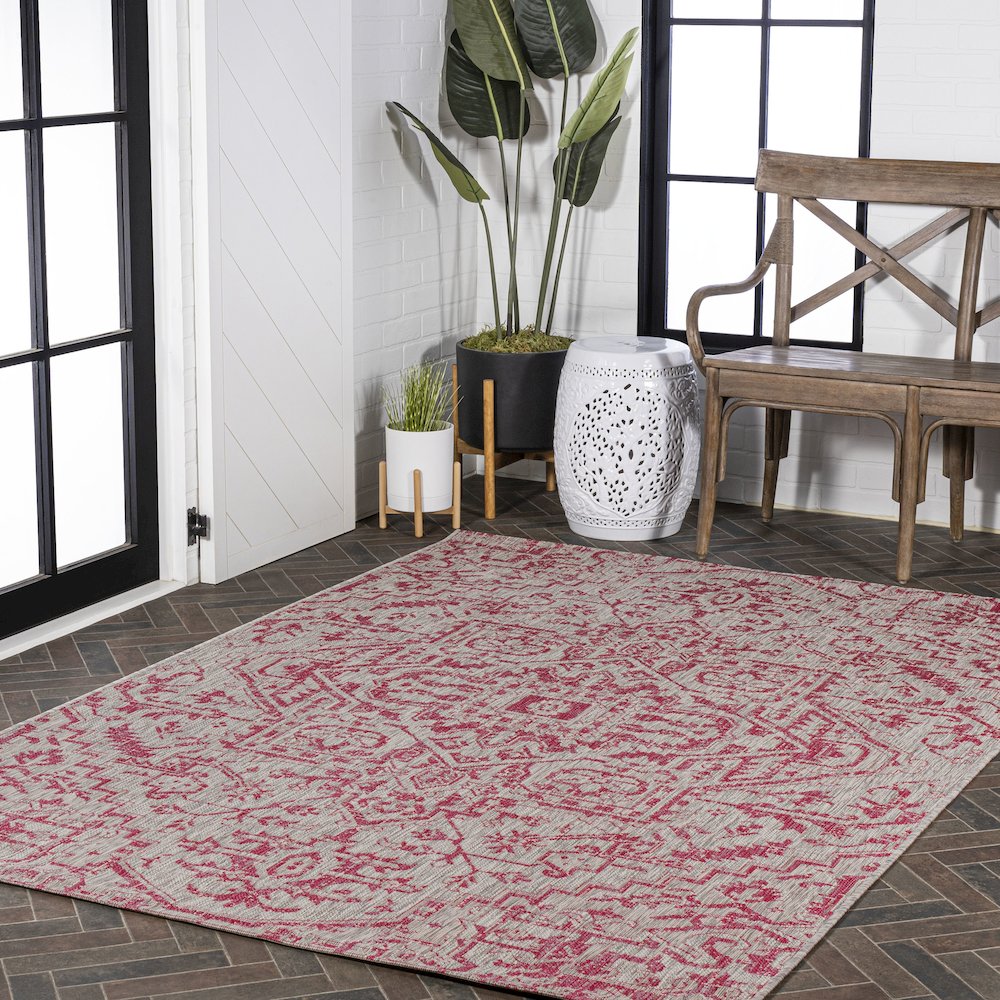 Estrella Bohemian Medallion Textured Weave Indoor/Outdoor Area Rug. Picture 9
