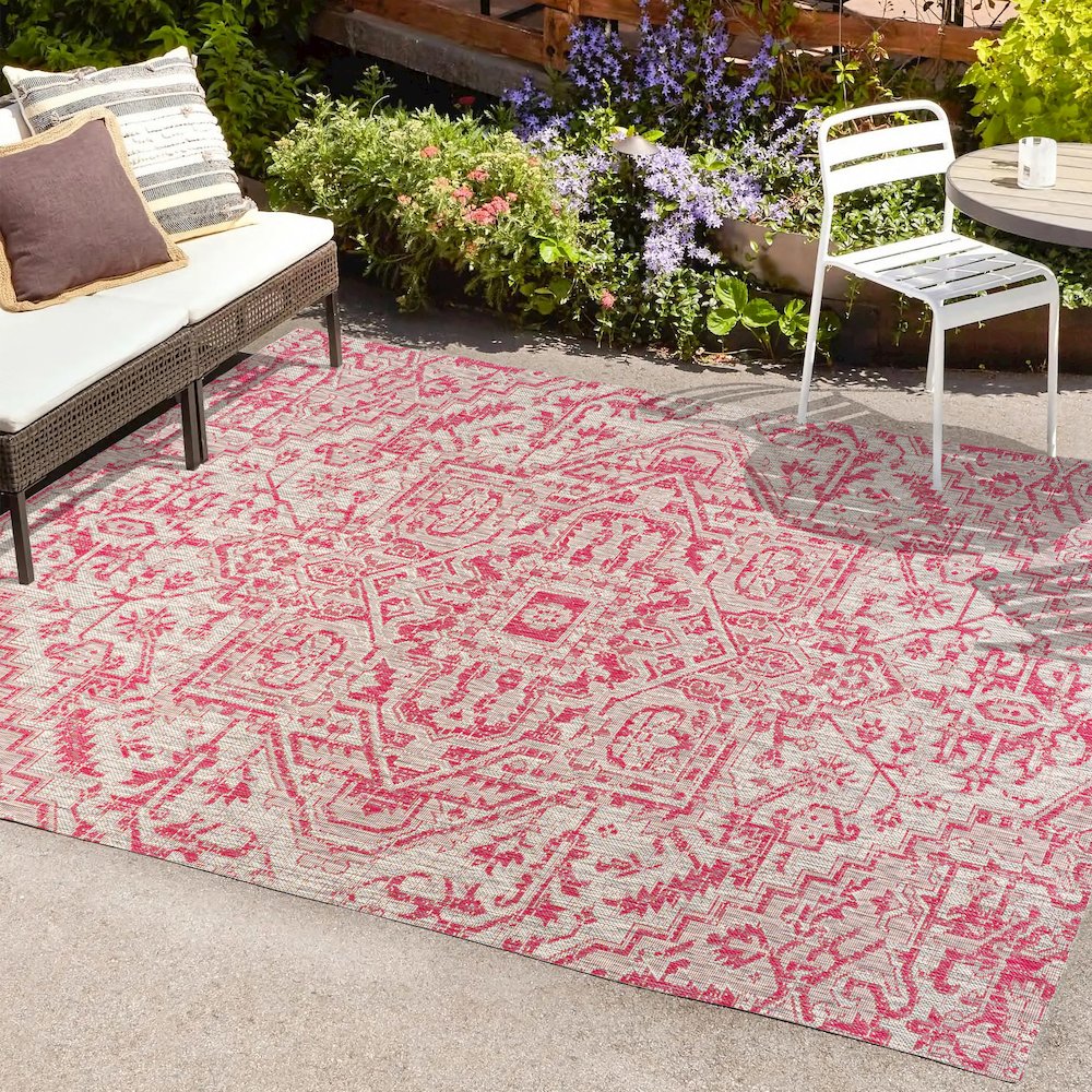 Estrella Bohemian Medallion Textured Weave Indoor/Outdoor Area Rug. Picture 6