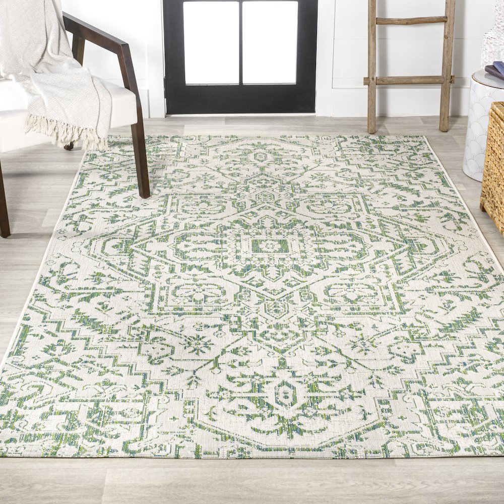 Estrella Bohemian Medallion Textured Weave Indoor/Outdoor Area Rug. Picture 4