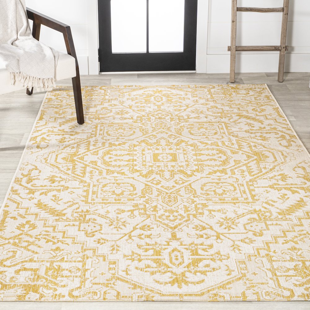 Estrella Bohemian Medallion Textured Weave Indoor/Outdoor Area Rug. Picture 4