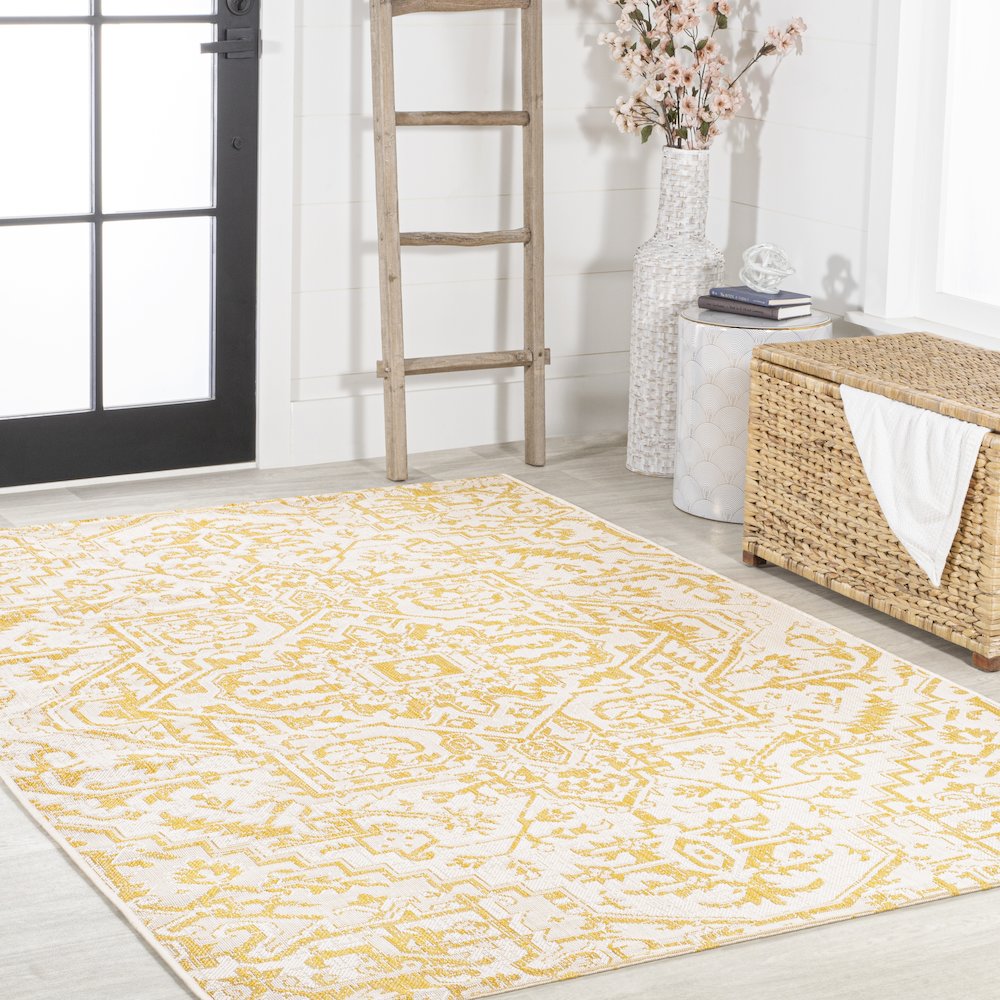 Estrella Bohemian Medallion Textured Weave Indoor/Outdoor Area Rug. Picture 5