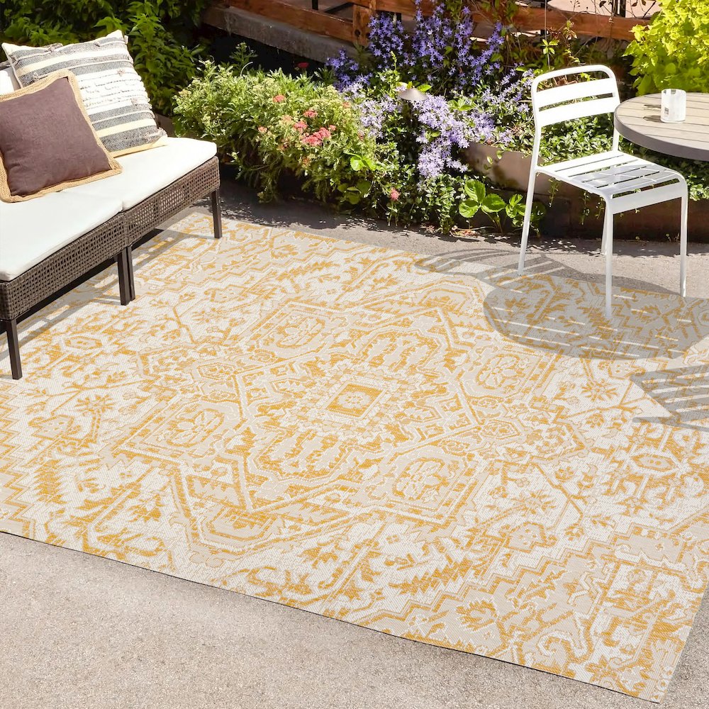 Estrella Bohemian Medallion Textured Weave Indoor/Outdoor Area Rug. Picture 6