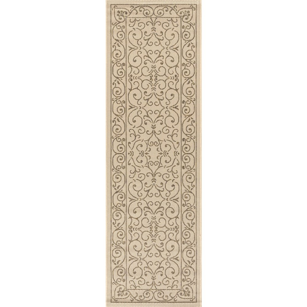 Charleston Vintage Filigree Textured Weave Indoor/Outdoor Runner Rug. Picture 1