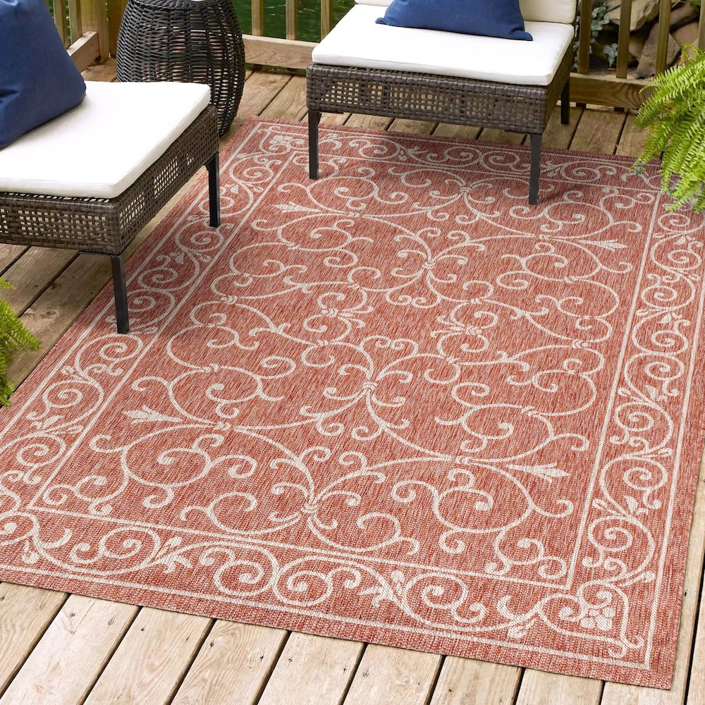 Charleston Vintage Filigree TetuWeave Red   Indoor/Outdoor  Rug. Picture 2
