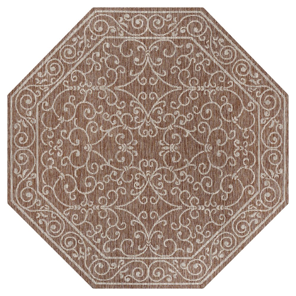 Charleston Vintage Filigree Textured Weave Beige/Brown Indoor/Outdoor Area Rug. Picture 1