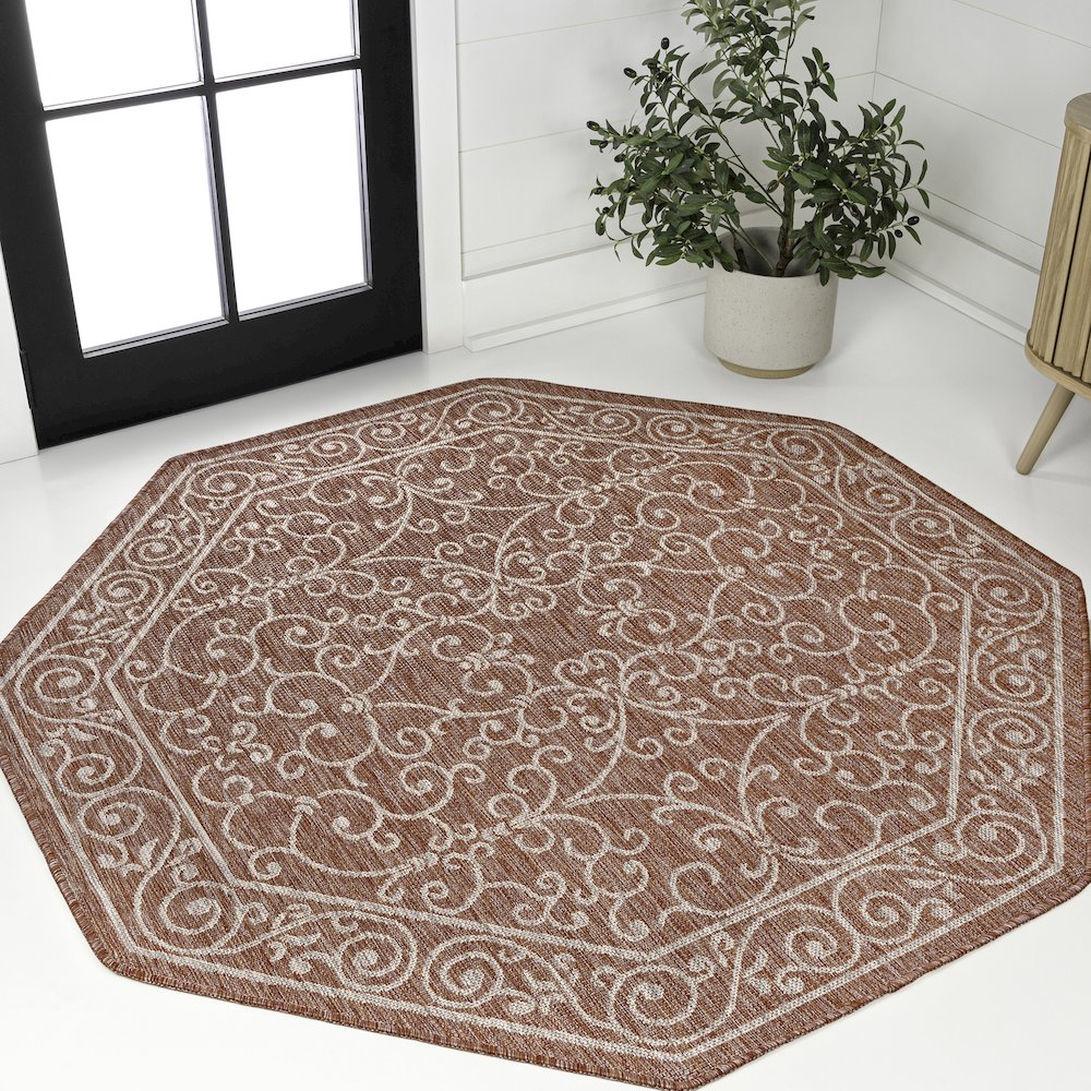 Charleston Vintage Filigree Textured Weave Beige/Brown Indoor/Outdoor Area Rug. Picture 2