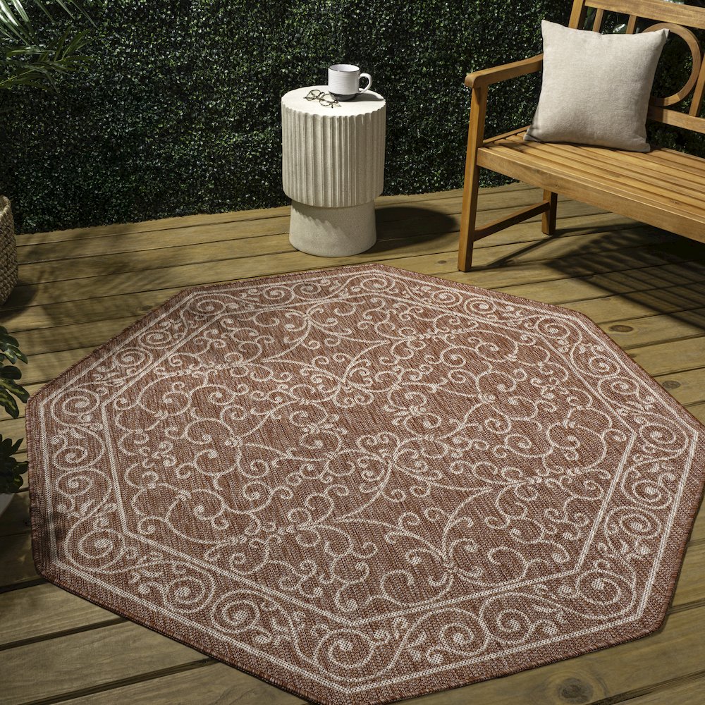 Charleston Vintage Filigree Textured Weave Beige/Brown Indoor/Outdoor Area Rug. Picture 3