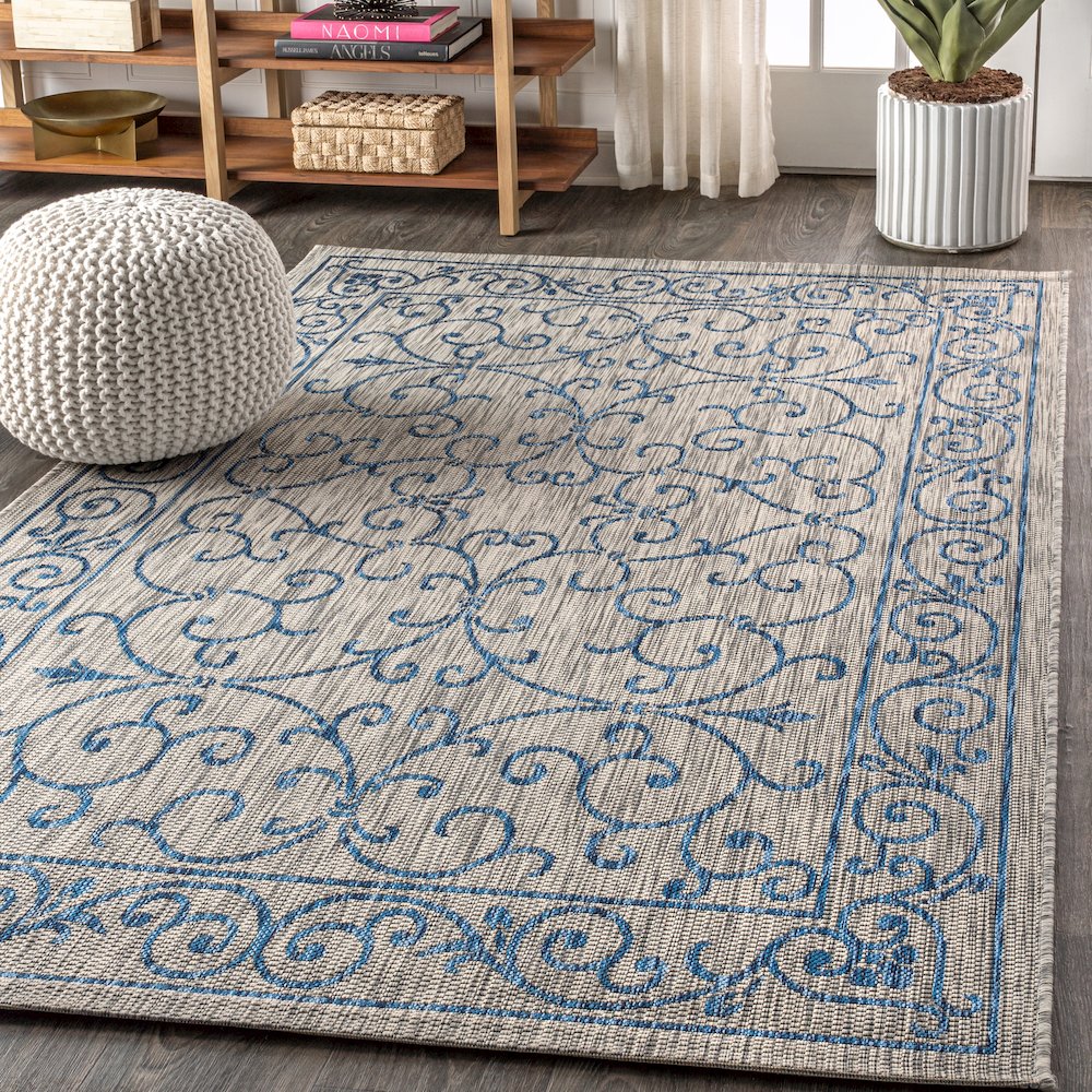 Charleston Vintage Filigree Textured Weave Indoor/Outdoor Area Rug. Picture 3