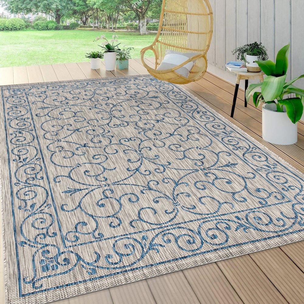 Charleston Vintage Filigree Textured Weave Indoor/Outdoor Area Rug. Picture 5
