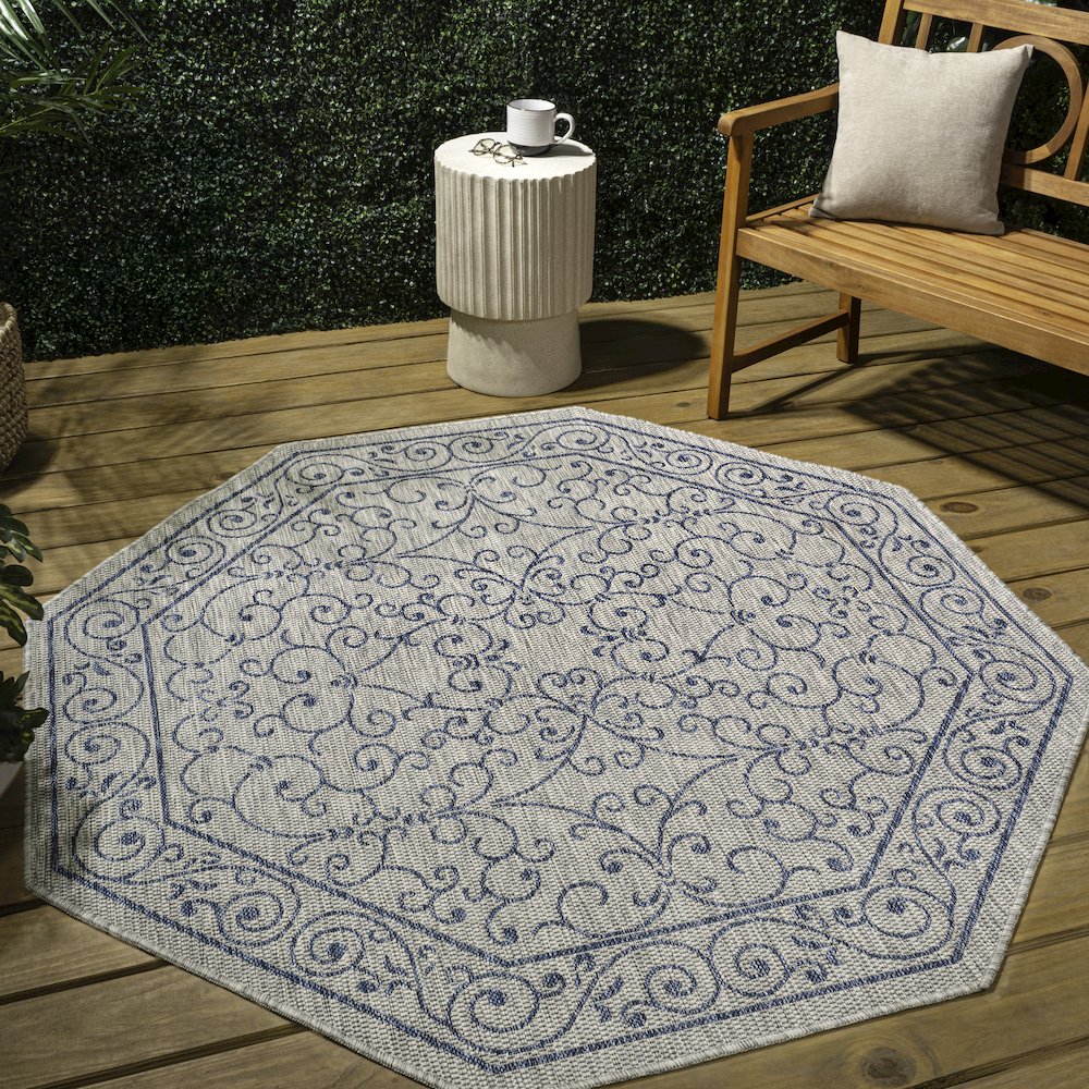 Charleston Vintage Filigree Textured Weave Beige/Brown Indoor/Outdoor Area Rug. Picture 3