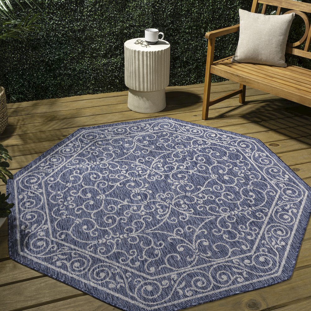 Charleston Vintage Filigree Textured Weave Beige/Brown Indoor/Outdoor Area Rug. Picture 3