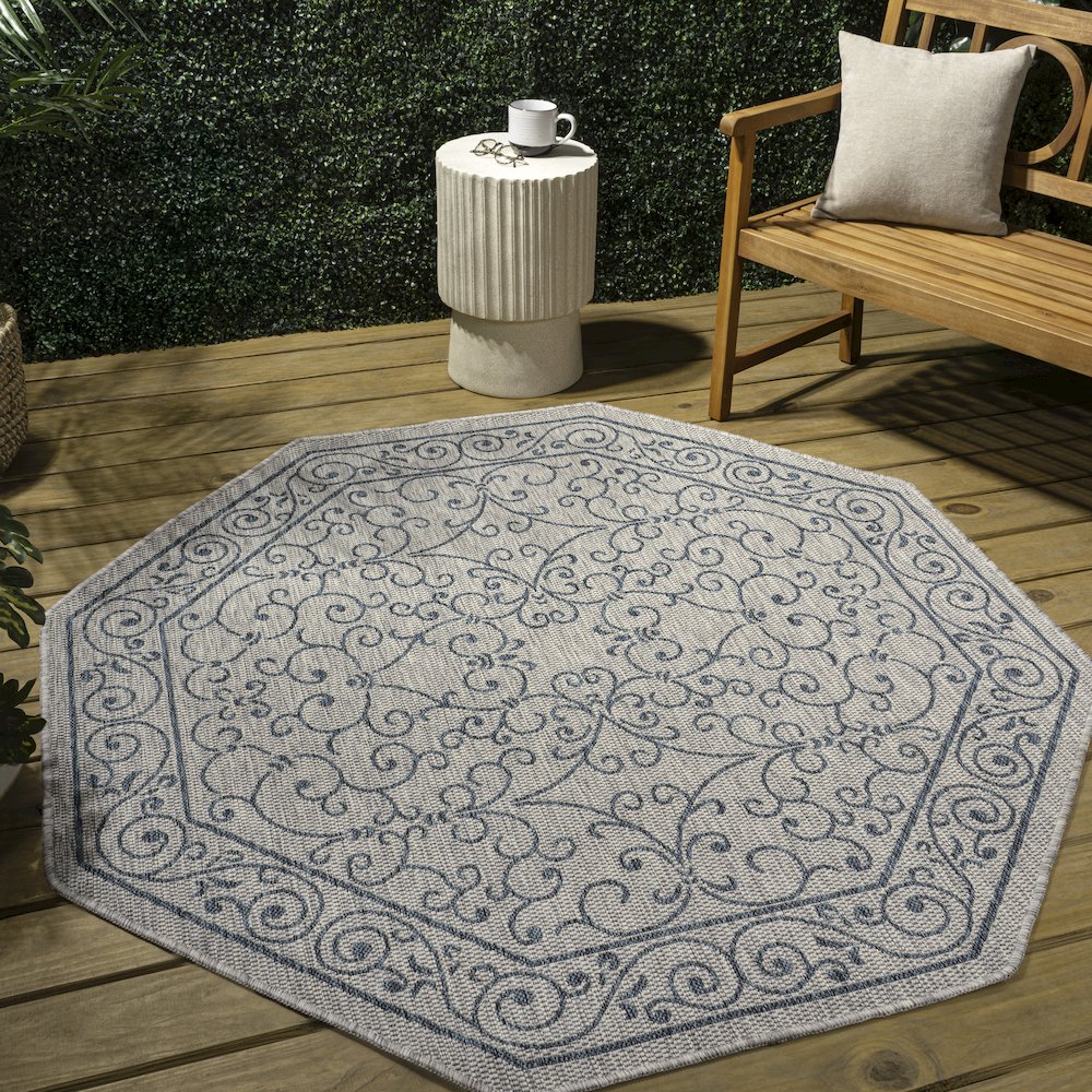 Charleston Vintage Filigree Textured Weave Beige/Brown Indoor/Outdoor Area Rug. Picture 3