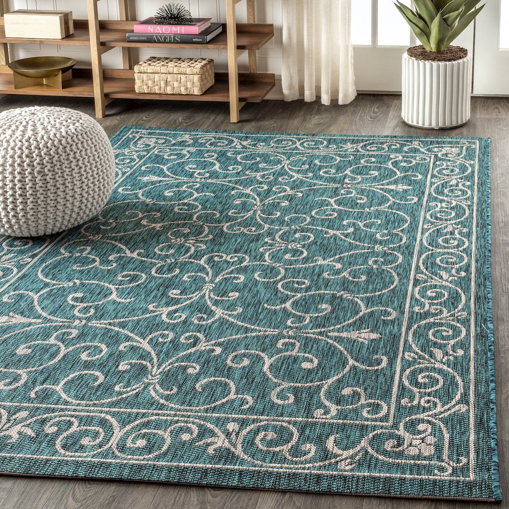 Charleston Vintage Filigree Textured Weave Indoor/Outdoor Area Rug. Picture 3