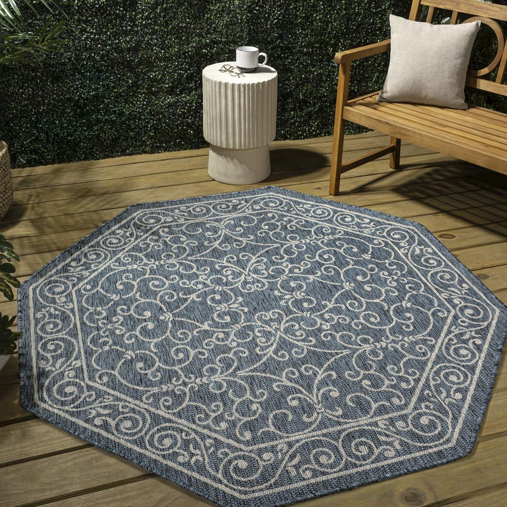 Charleston Vintage Filigree Textured Weave Beige/Brown Indoor/Outdoor Area Rug. Picture 3