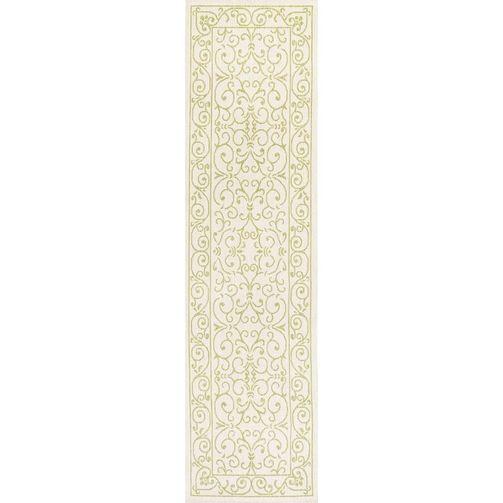 Charleston Vintage Filigree Textured Weave Indoor/Outdoor Runner Rug. Picture 1