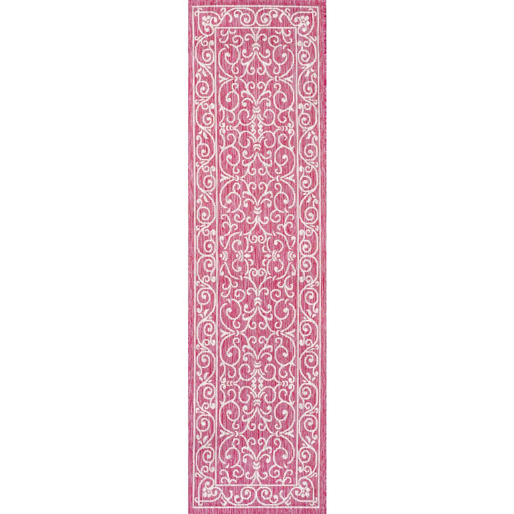 Charleston Vintage Filigree Textured Weave Indoor/Outdoor Runner Rug. Picture 1