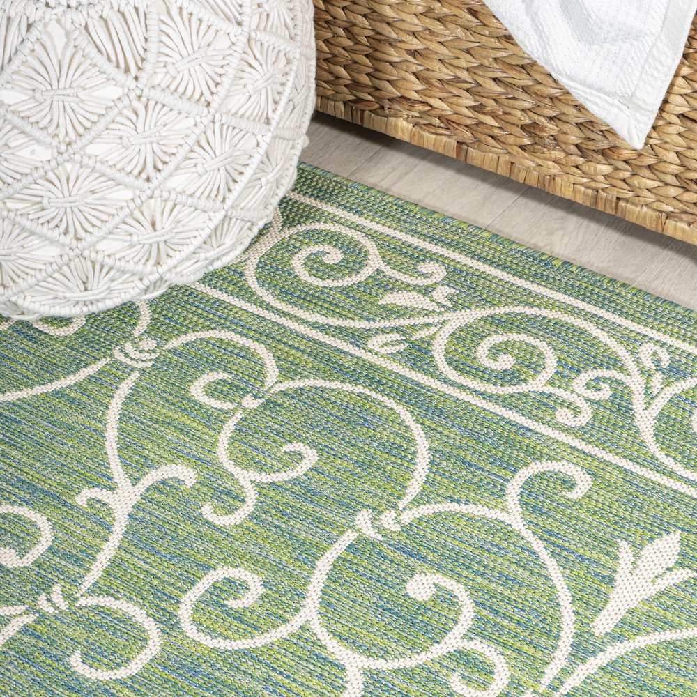 Charleston Vintage Filigree Textured Weave Indoor/Outdoor Runner Rug. Picture 4