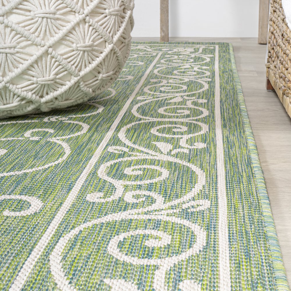 Charleston Vintage Filigree Textured Weave Indoor/Outdoor Runner Rug. Picture 5