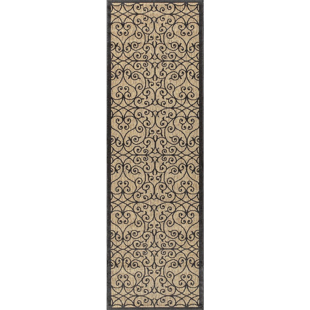 Madrid Vintage Filigree Textured Weave Indoor/Outdoor Runner Rug. Picture 1