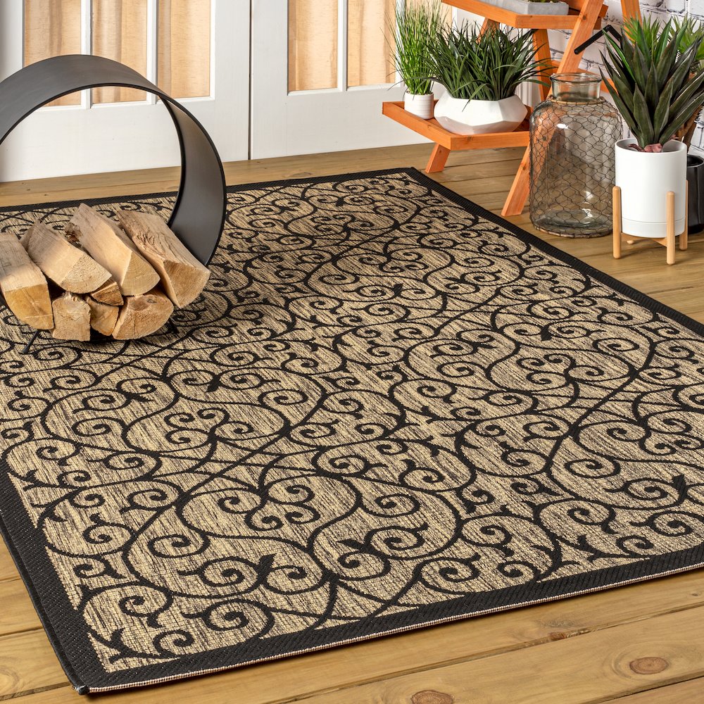 Madrid Vintage Filigree Textured Weave Indoor/Outdoor Area Rug. Picture 2
