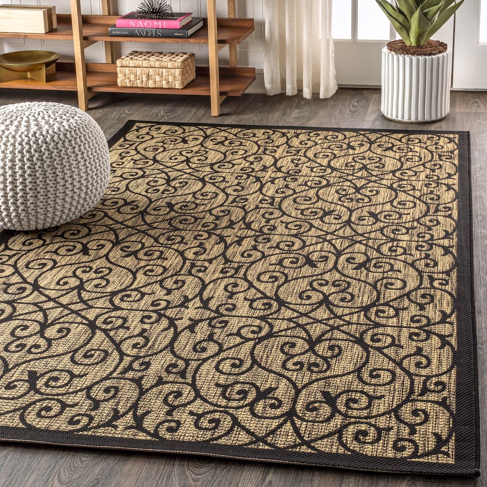 Madrid Vintage Filigree Textured Weave Indoor/Outdoor Area Rug. Picture 3