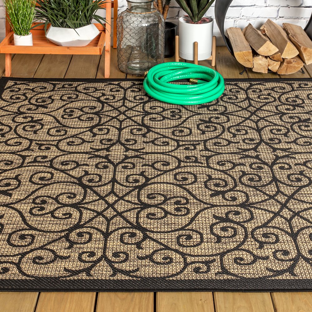 Madrid Vintage Filigree Textured Weave Indoor/Outdoor Area Rug. Picture 4