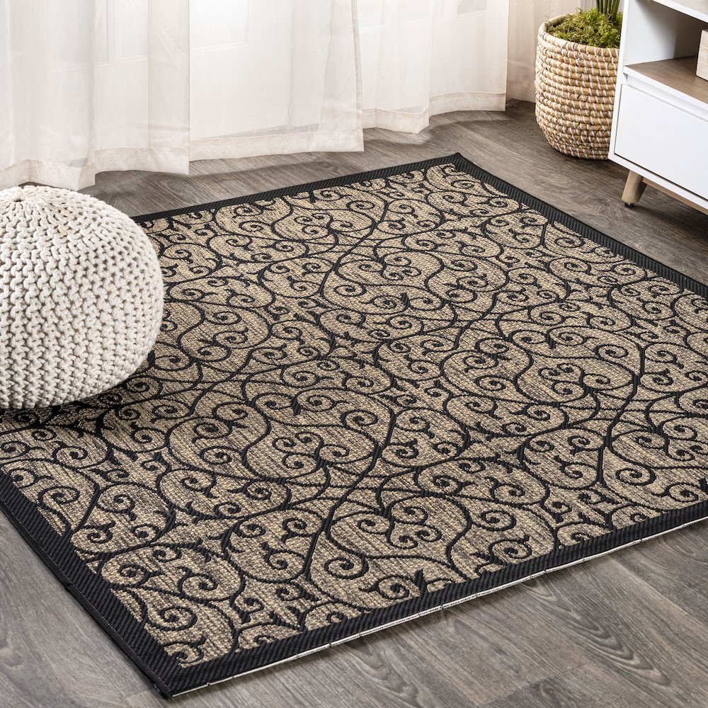 Madrid Vintage Filigree Textured Weave Indoor/Outdoor Square Rug. Picture 2
