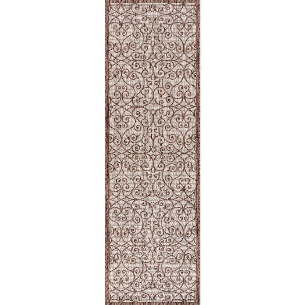 Madrid Vintage Filigree Textured Weave Indoor/Outdoor Runner Rug. Picture 1