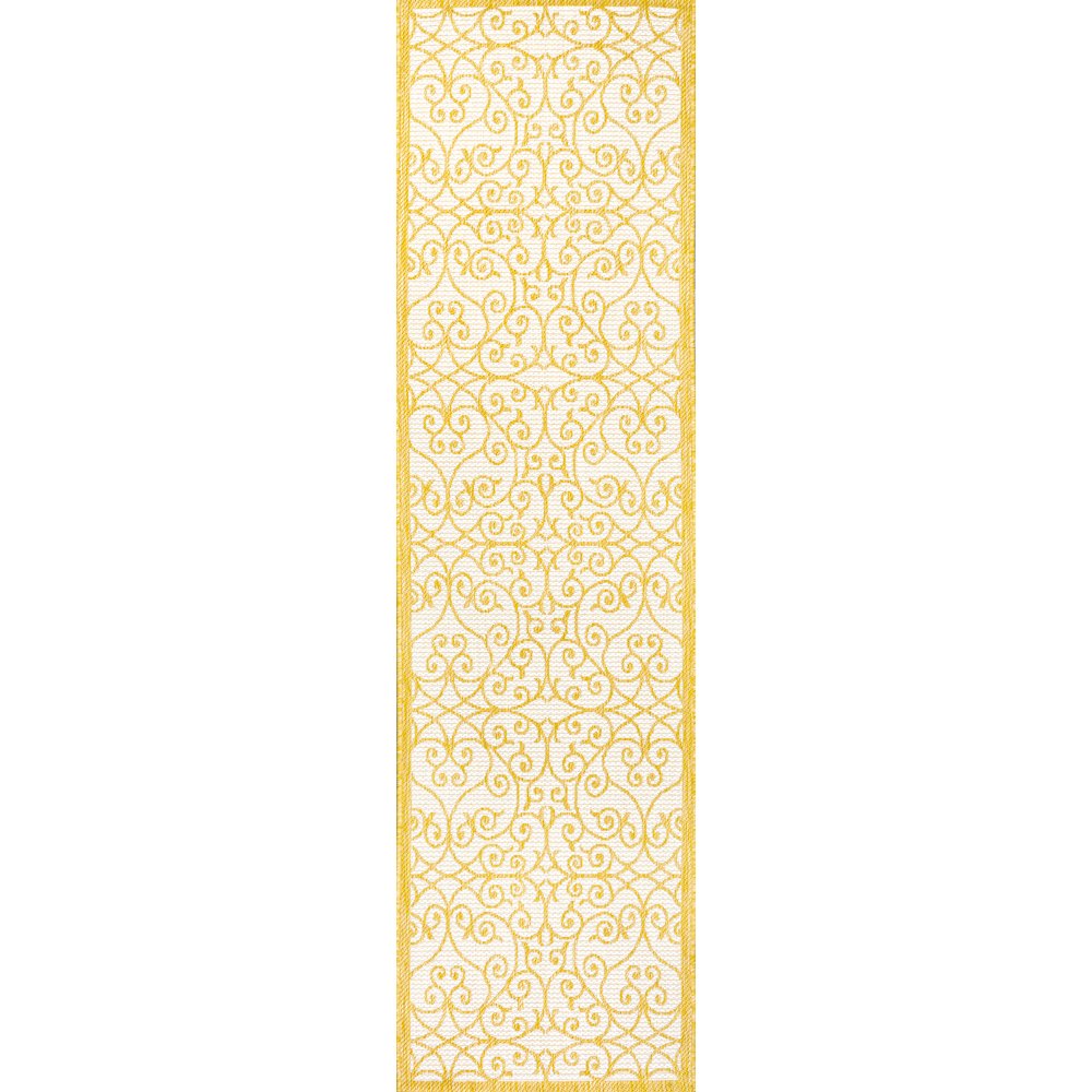 Madrid Vintage Filigree Textured Weave Indoor/Outdoor Runner Rug. Picture 1